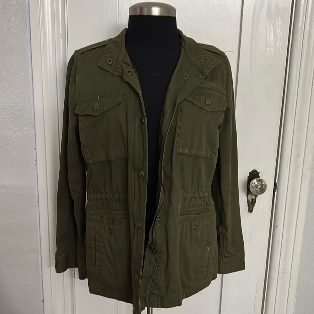 Simply Styled Cinched Jacket, Olive Green, Size Small, 100% Cotton